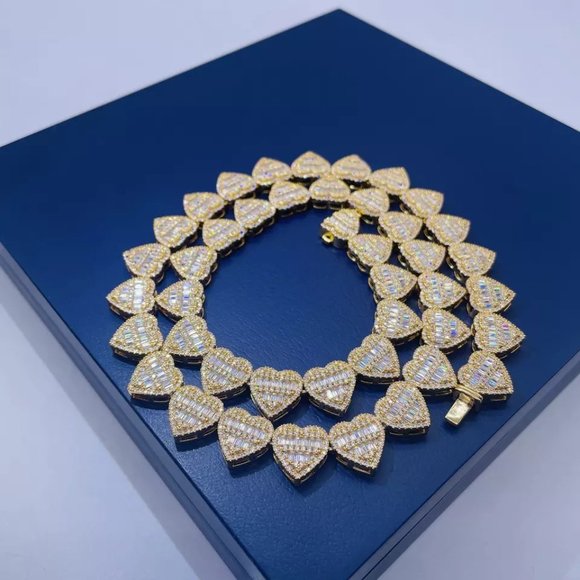 925 Real Silver VVS Heart Baguette Teennis Chain - Picture 4 of 7